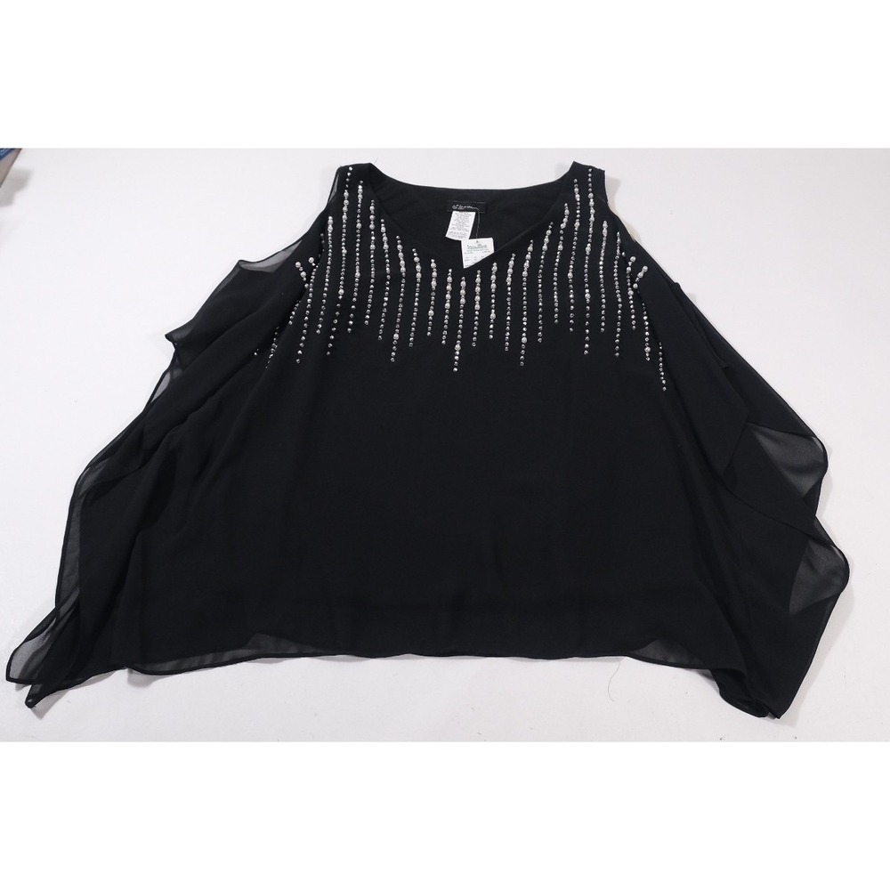S. Levine‎ Blouse Women Large Black Embellished Beaded Chiffon Top